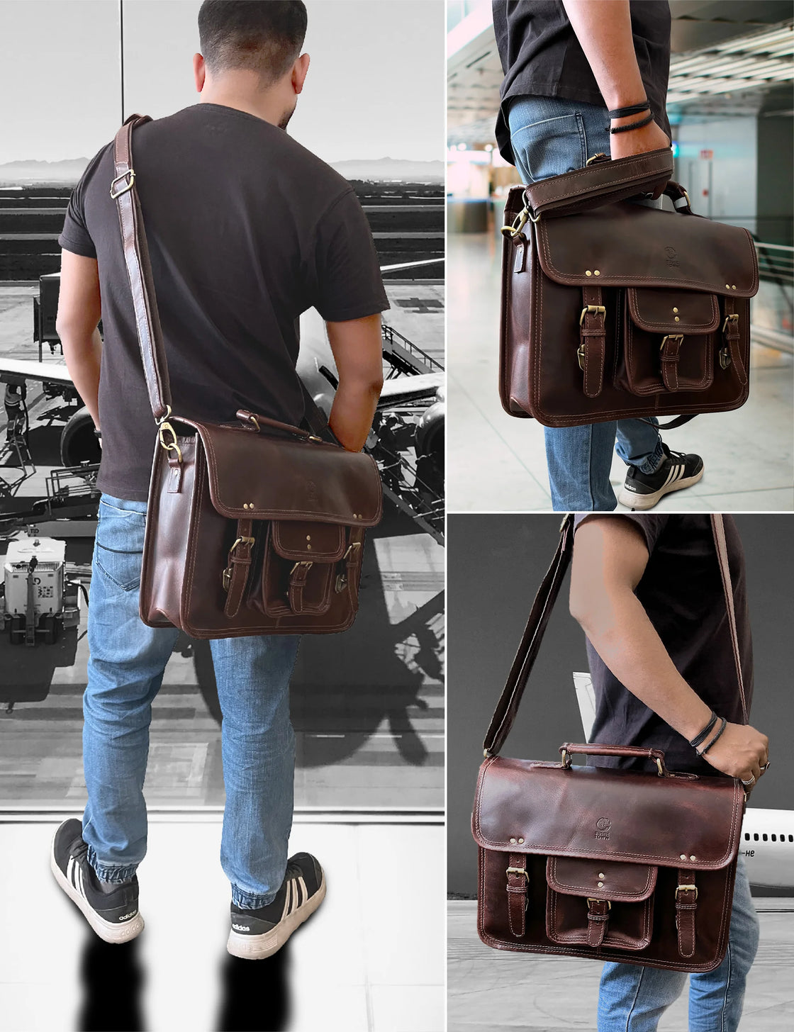 Rustic Town 15 Genuine Leather Handmade Crossbody Messenger Satchel Laptop Bag