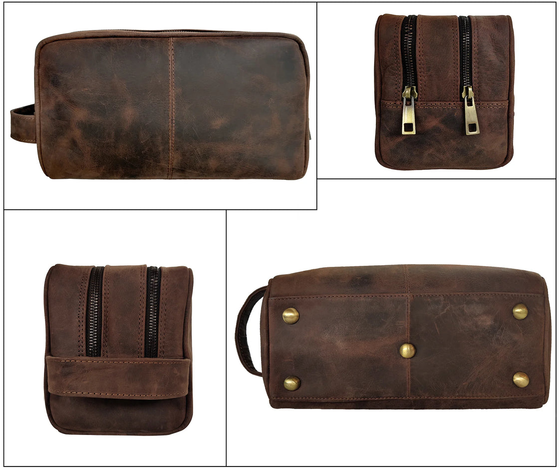 Johnny Men's Leather Travel Dopp Kit (Dark Brown)