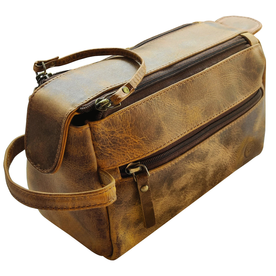 Leather Travel Toiletry Bag (Antique Brown)