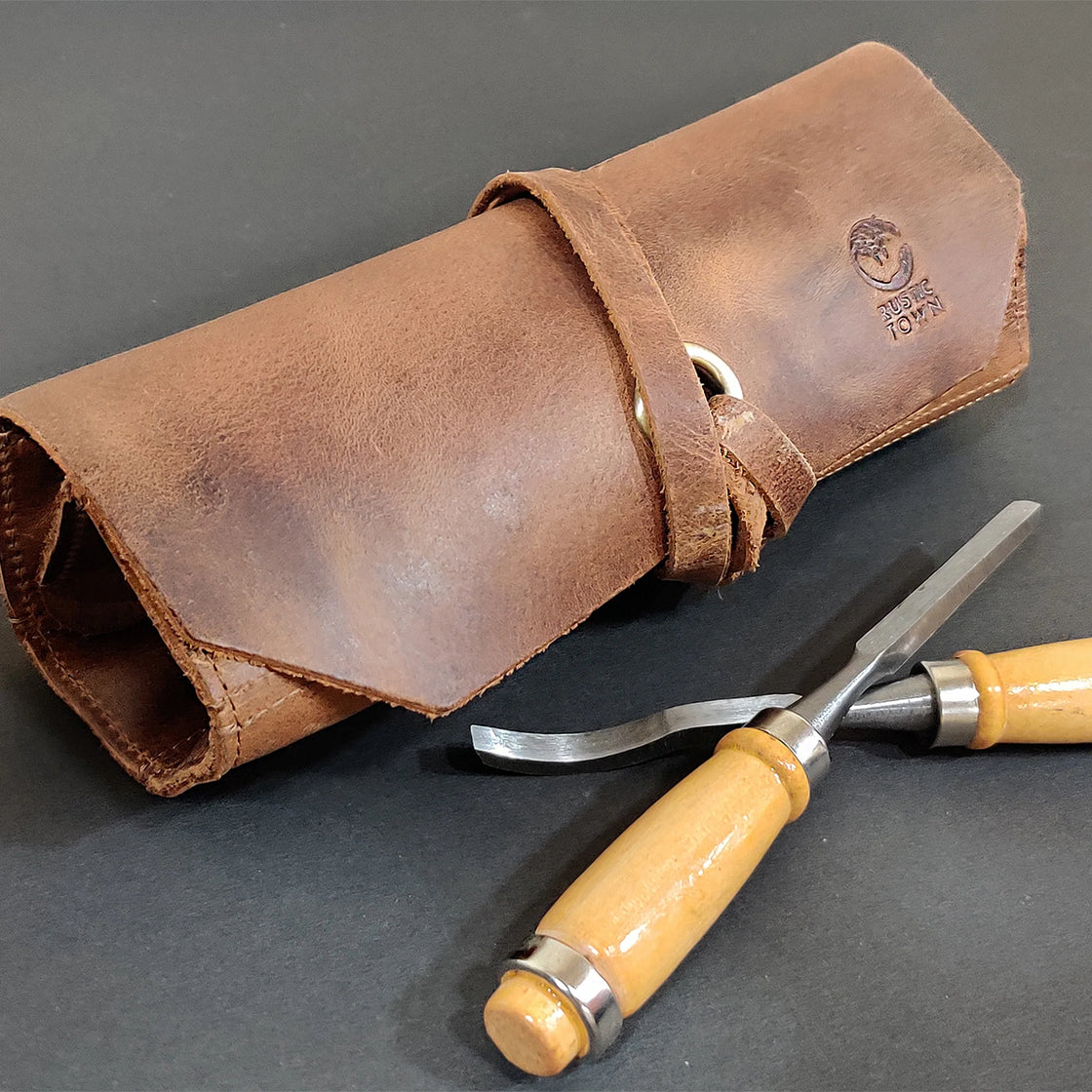 Full Grain Leather Tool Roll Up Pouch- Handcrafted Tool Kit (10 Slots)
