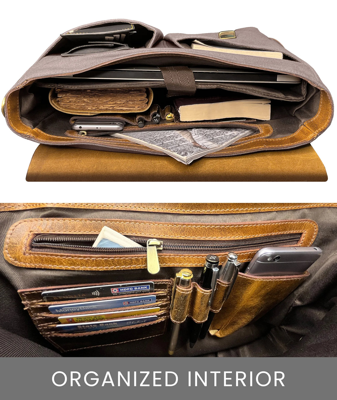 Rover Leather Canvas Messenger Bag Briefcase Laptop Bag (Dark Grey)