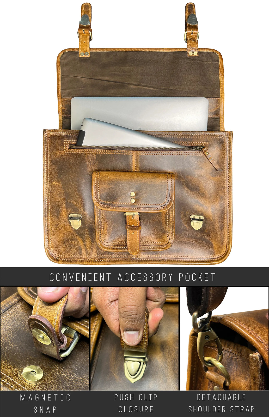 Leather Laptop Messenger Bag Vintage Briefcase Satchel for Men and Women-  16