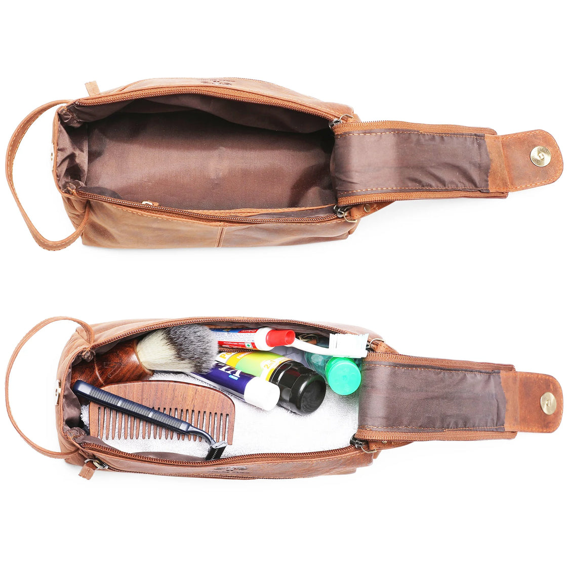  10 Premium Leather Toiletry Travel Pouch With Waterproof  Lining  King-Size Handcrafted Vintage Dopp - Kit ~ Gift for Father's Day  By Aaron Leather Goods (Copper) : Beauty & Personal Care
