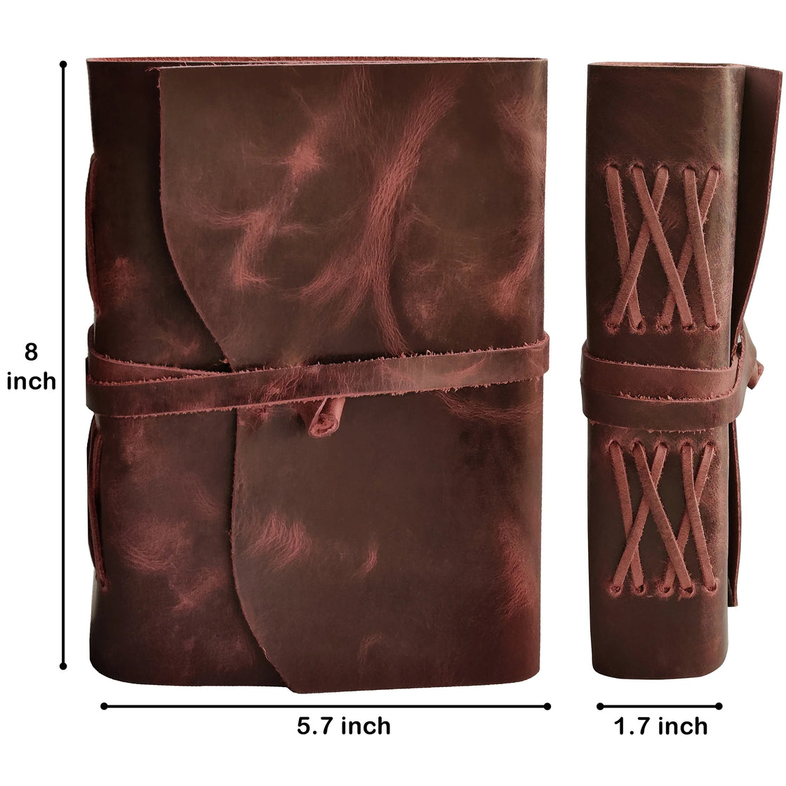 Leather Bound Journal - A5 Handmade Antique Deckle Edge Paper, Mauve