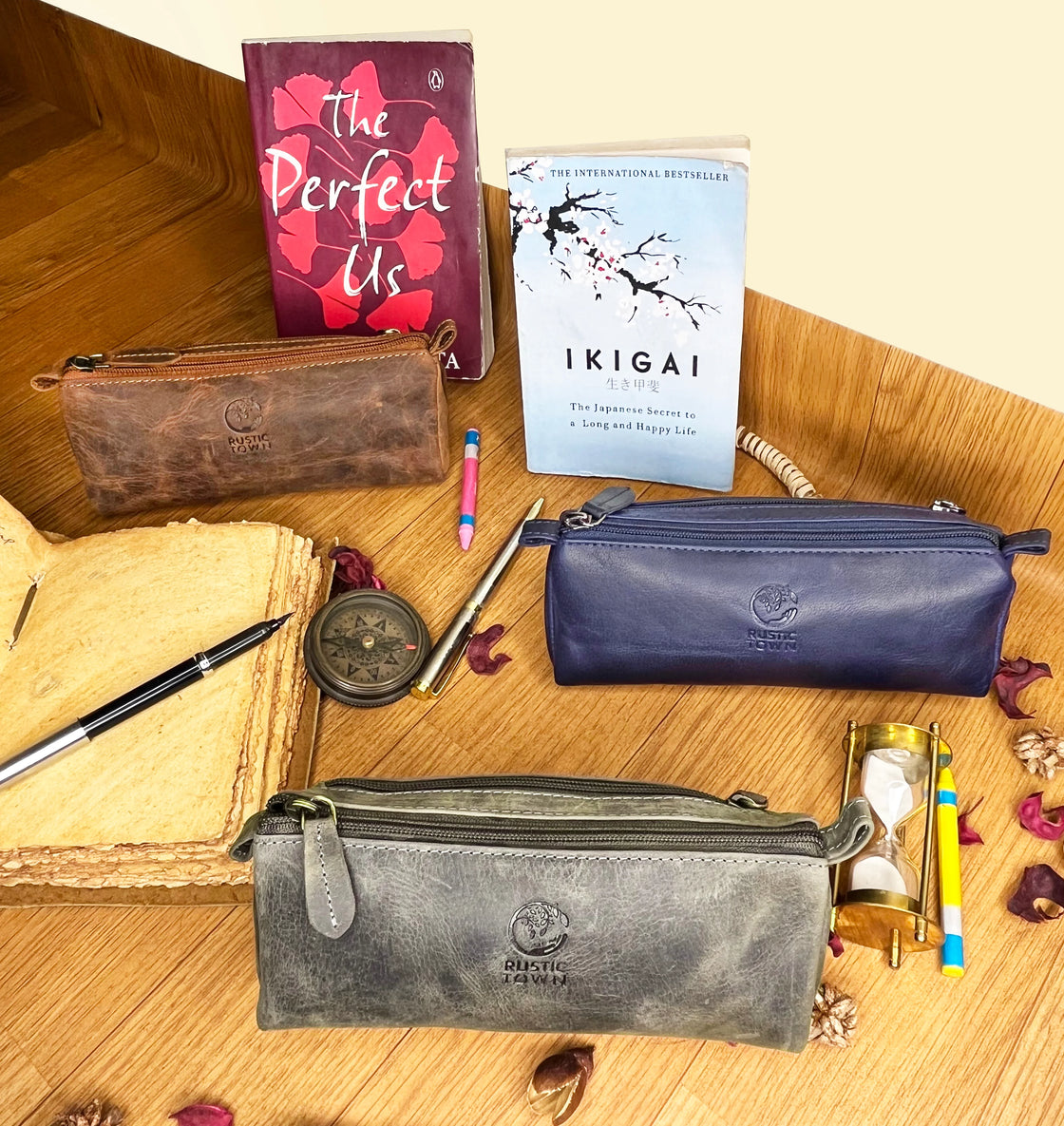 Tom Leather Pencil Case Zippered Pen Pouch for School Work