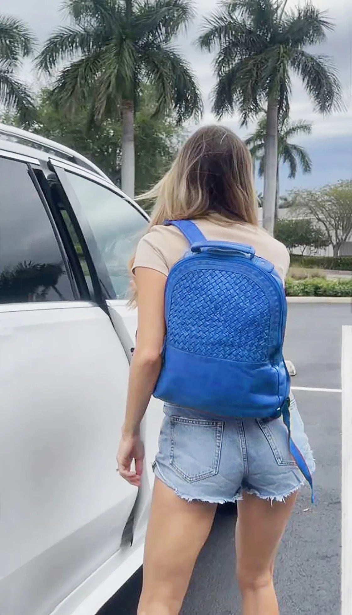 Leather Laptop Backpack for Women, Blue