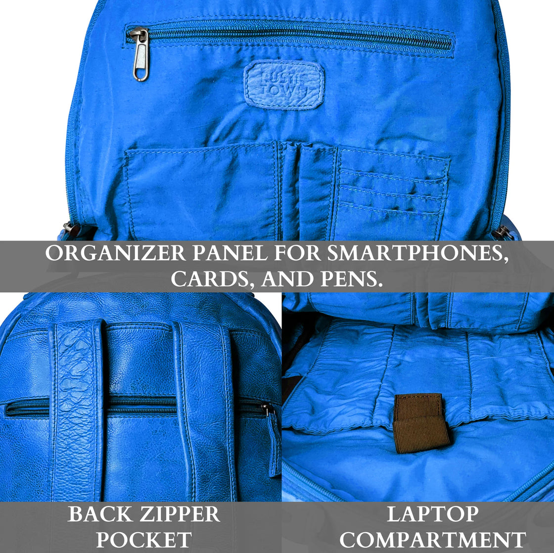 Leather Laptop Backpack for Women, Blue
