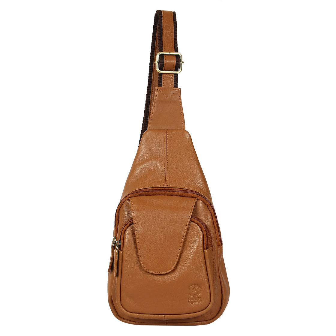 Leather Sling Bag, Chest Shoulder Backpack for Men Women (Brown)