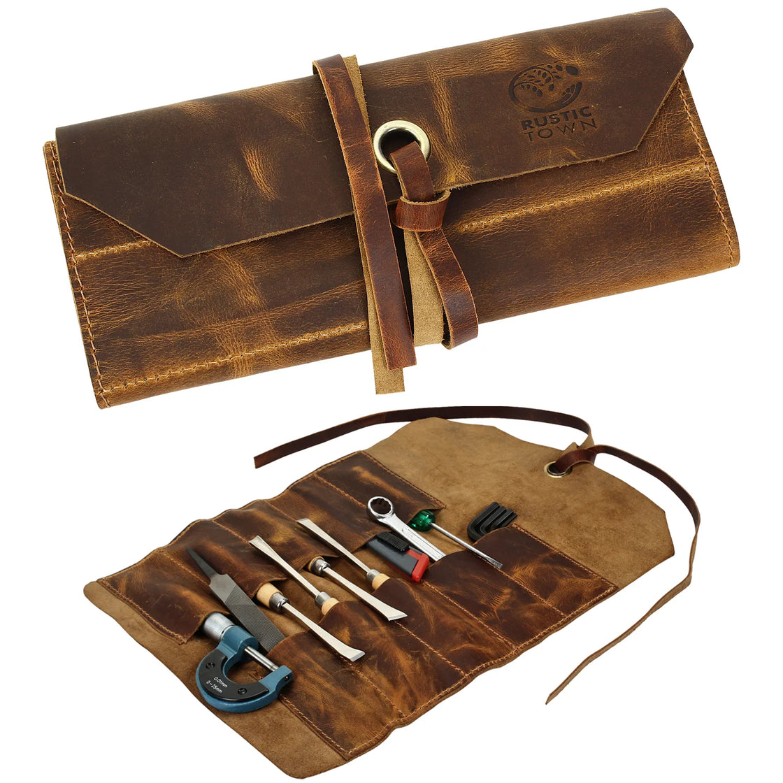 Genuine Leather Tool Roll Up Pouch- Handcrafted Tool Kit (10 Slots)