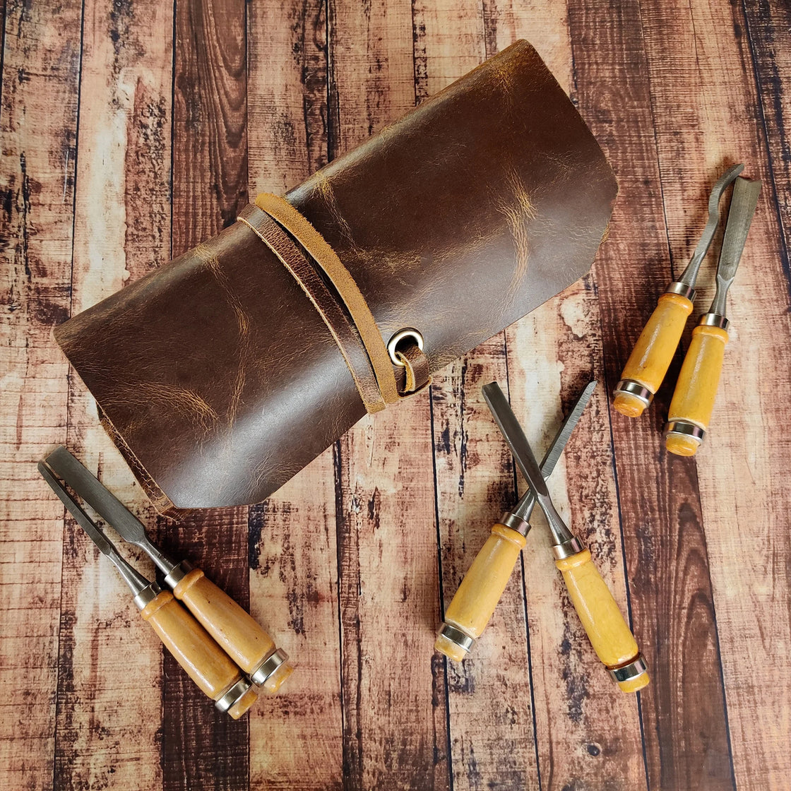 Full Grain Leather Tool Roll Up Pouch- Handcrafted Tool Kit (12 Slots)