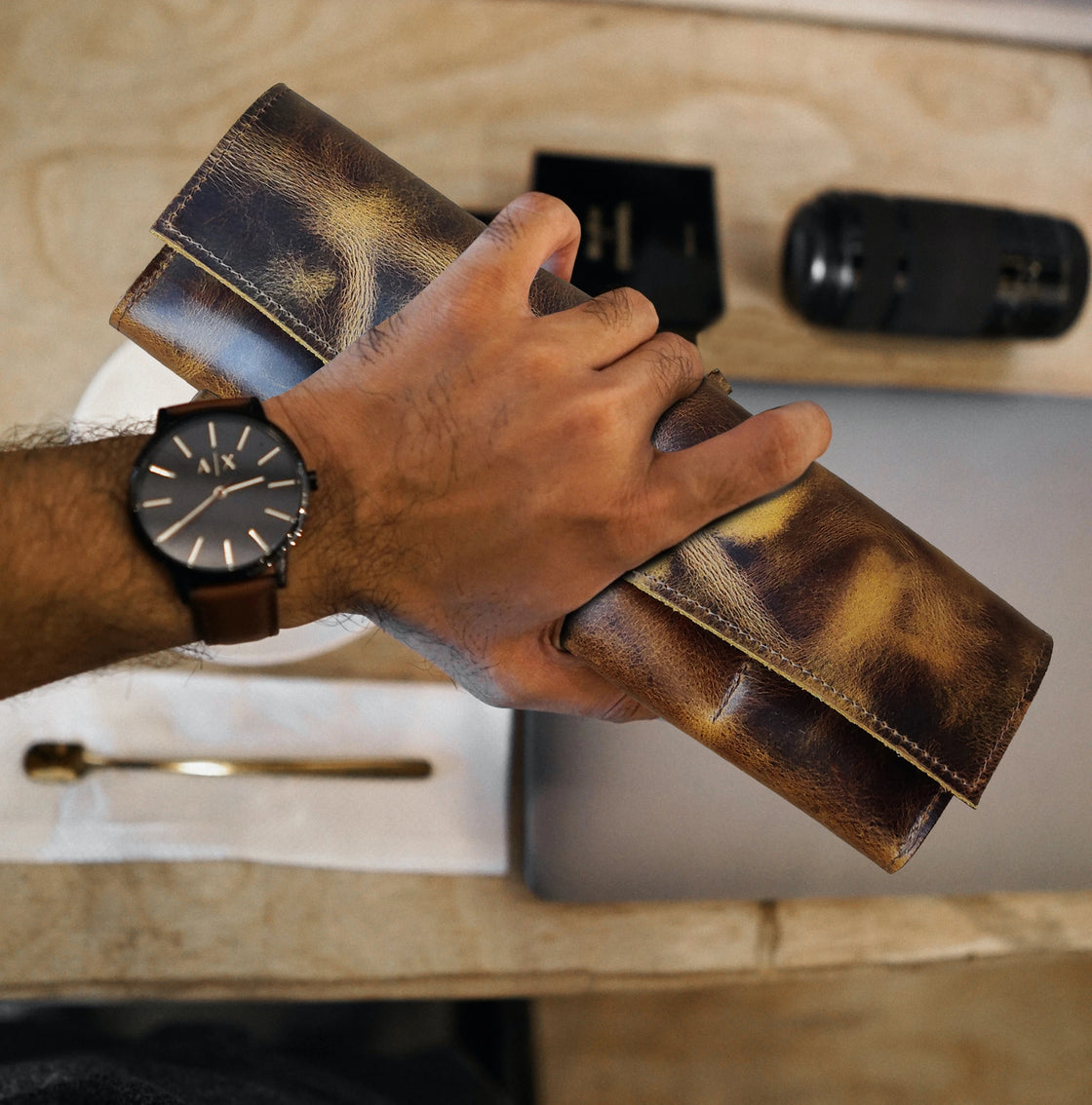 Leather Watch Roll Multi Purpose Travel Watch Case Rustic Town