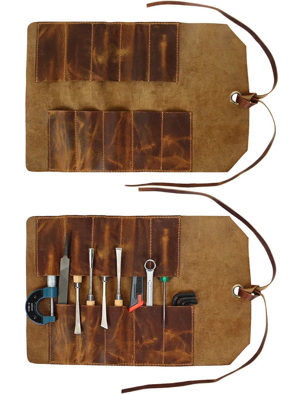 Leather Tool Roll Up Pouch - Leather Tool Wrench Roll / Chisel Bag by Rustic Town