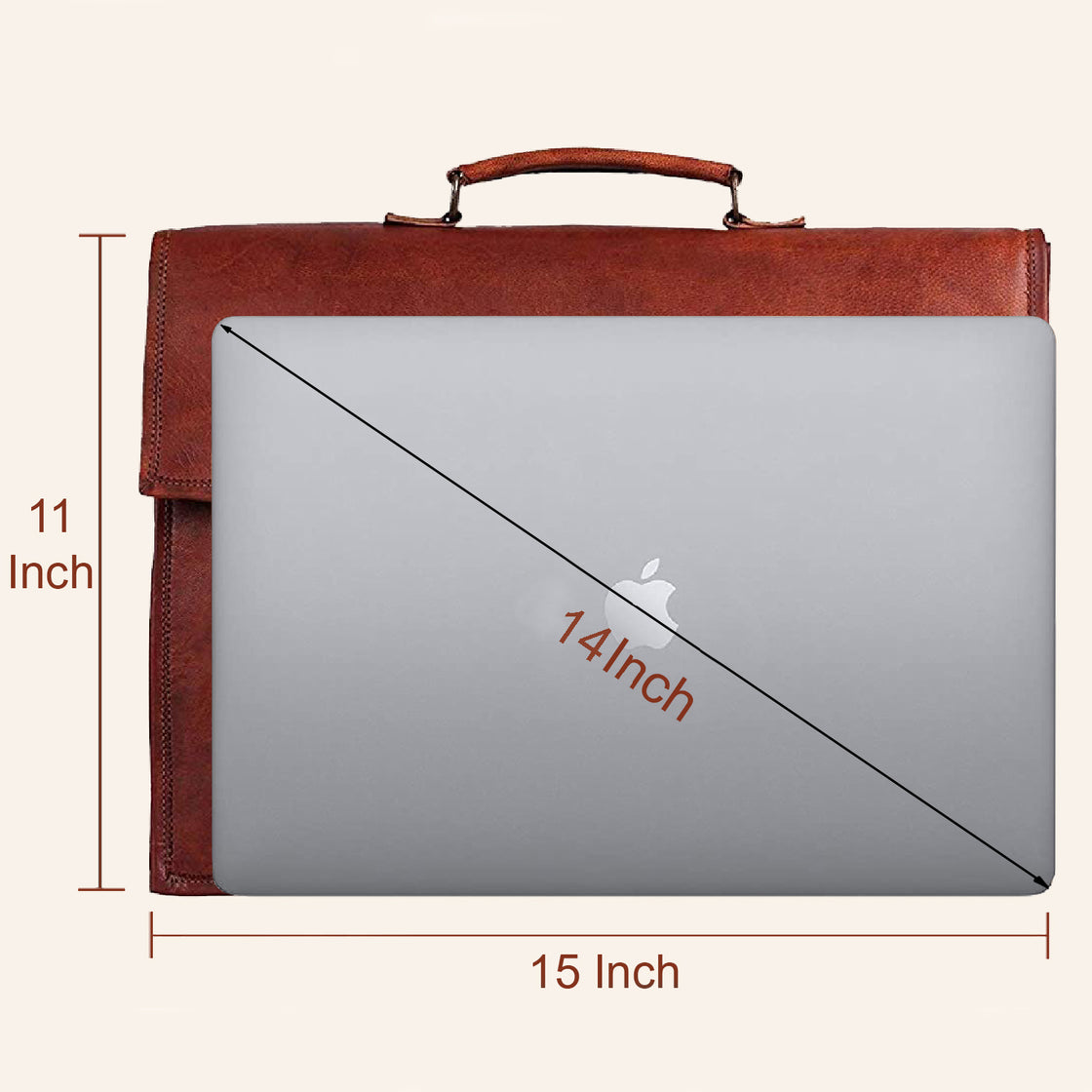 15" Leather Satchel Laptop Messenger Bag