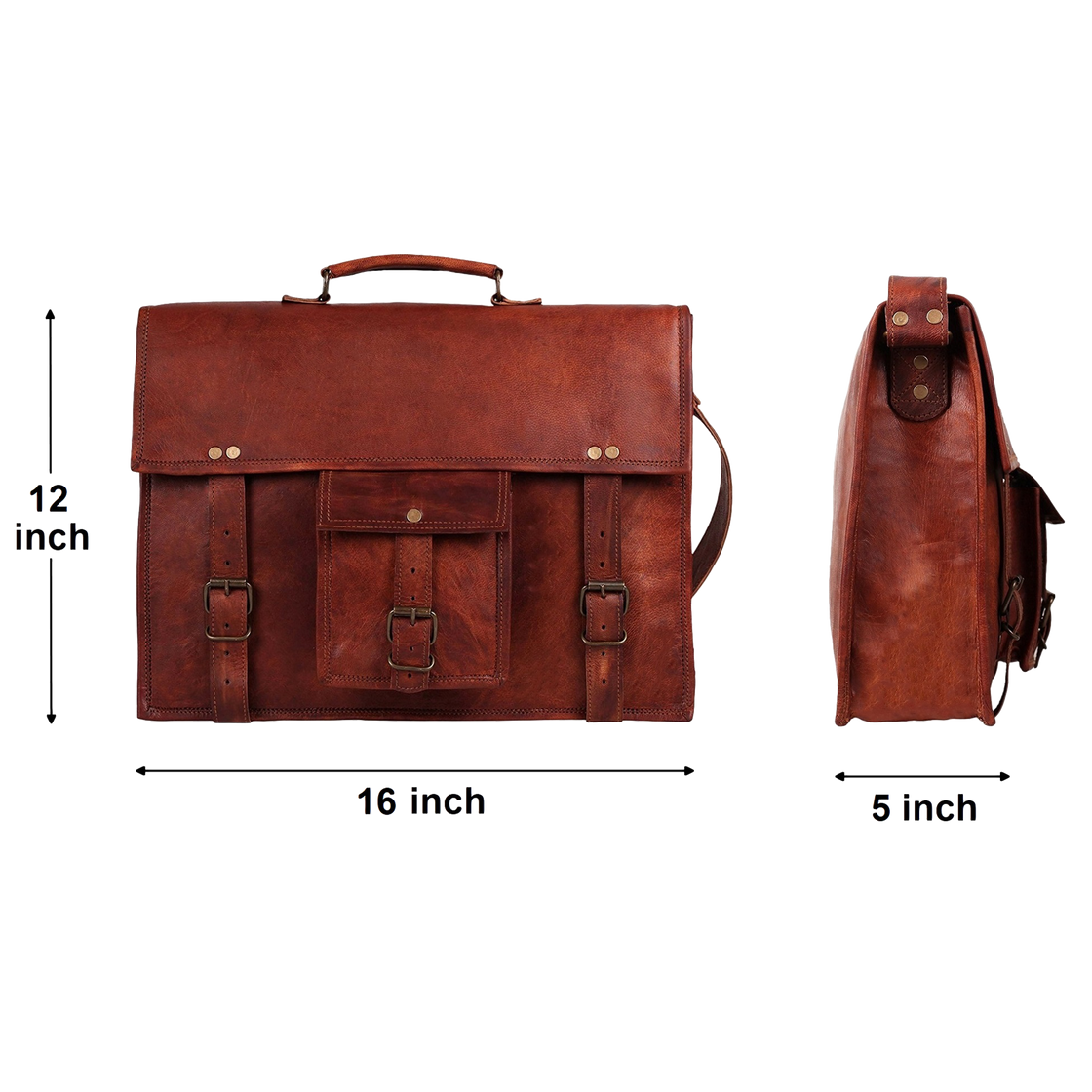 Beast 16" Leather Briefcase Classic Laptop Messenger Bag