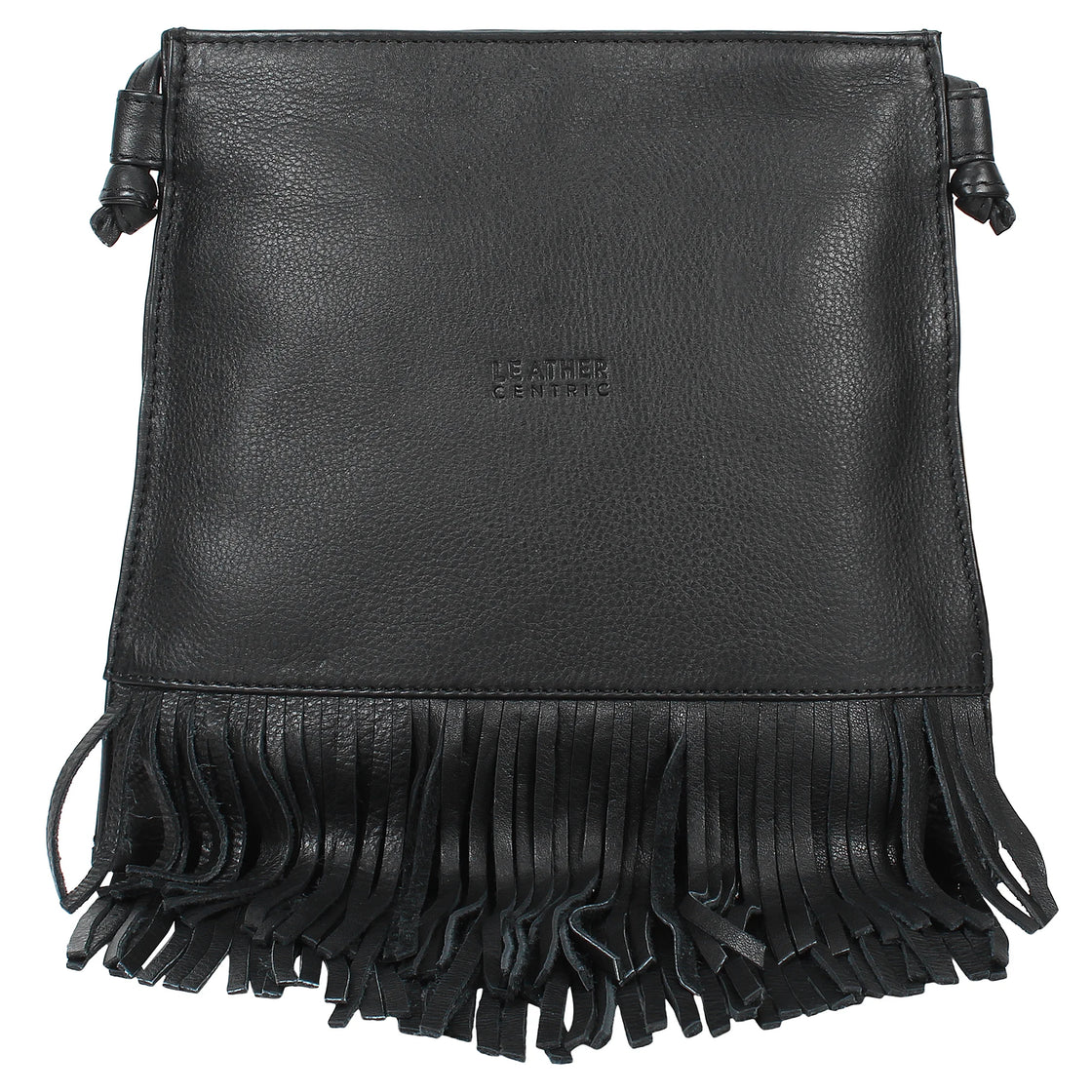 Leather Fringe Hobo Bag for Women (Medium, Black)