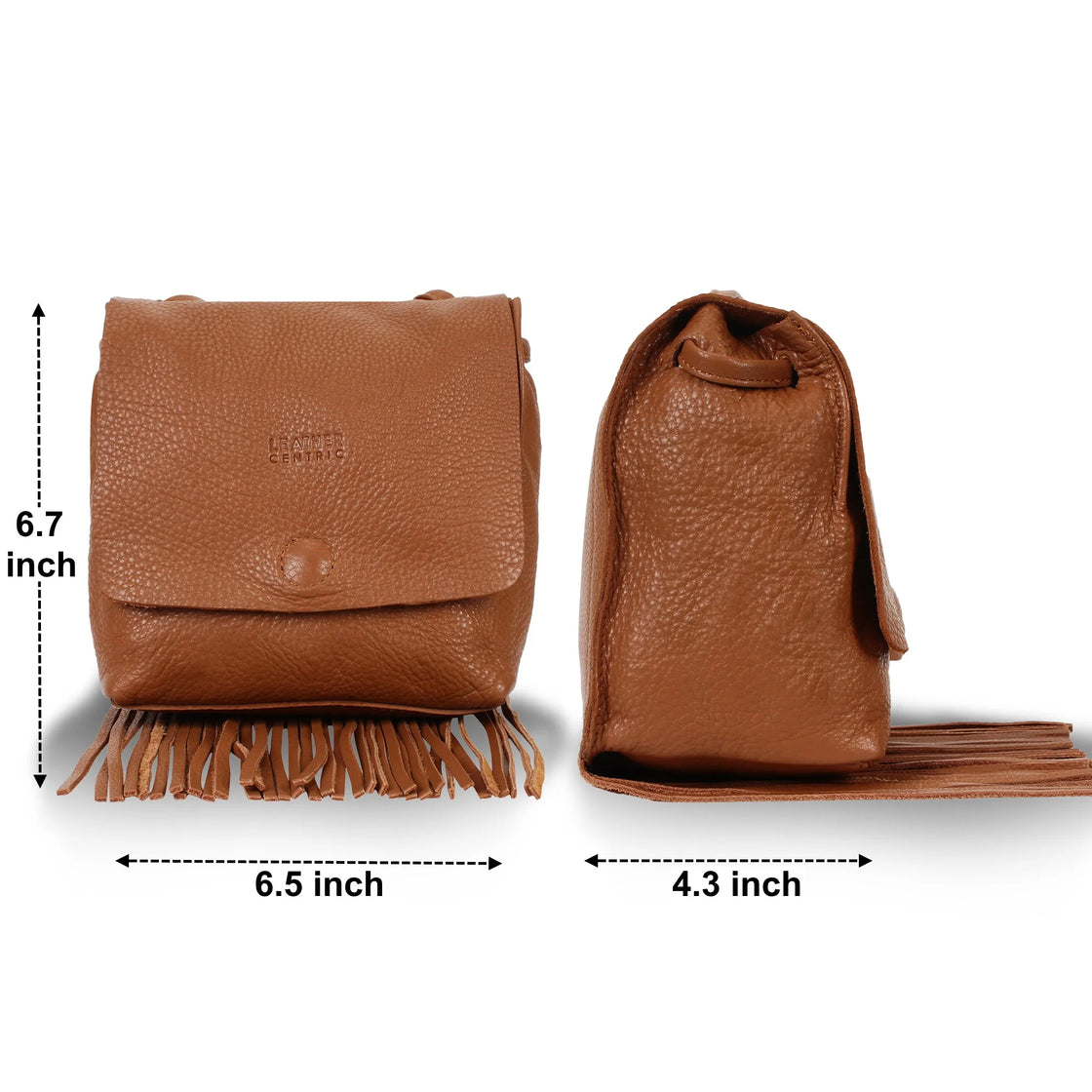 Leather Fringe Boho Crossbody Bag with Tassel for Women (Small, Brown)